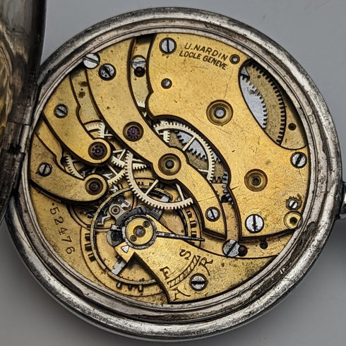 Around 1920 Antique Ulysse Nardin pocket watch silver case works well